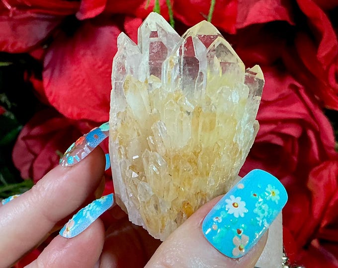Golden Healer Clear Quartz Elestial Crystal: 3 oz. Handheld Meditation Stone