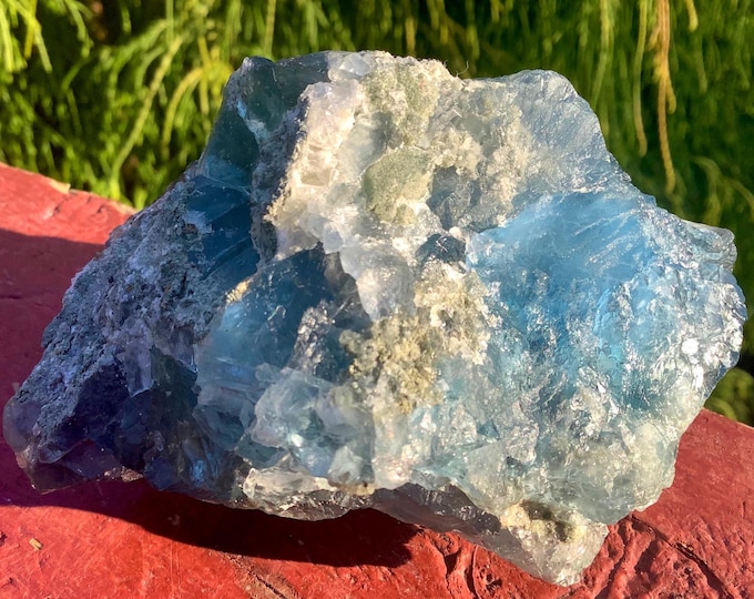 Blue Fluorite Crystal Cluster ~ Large 12 oz. ~ 3" Long ~ Sparkling Mineral Matrix ~ Third Eye Chakra Reiki Healing Display, Metaphysical