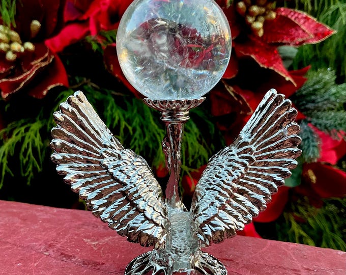Ultra Clear Quartz Crystal Ball w/ Silver Swan Display Stand ~ 3 oz. ~ 1 1/2" Wide ~ Natural Home Decor, Reiki, Altar ~ Fast & Free Shipping