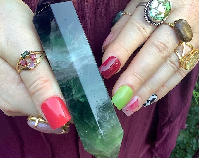 CLEARANCE ~ Rainbow Fluorite Crystal Wand ~ 7.2 oz. ~ 5" Long ~ Sparkling Purple, Green, White ~ Double Terminated Points