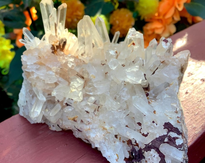 Frosted Lemurian Clear Quartz Crystal Cluster ~ 13 oz. 4" Long ~ Stunning Long Points ~ Ancient Sand Inclusions ~ Fast & Free Shipping