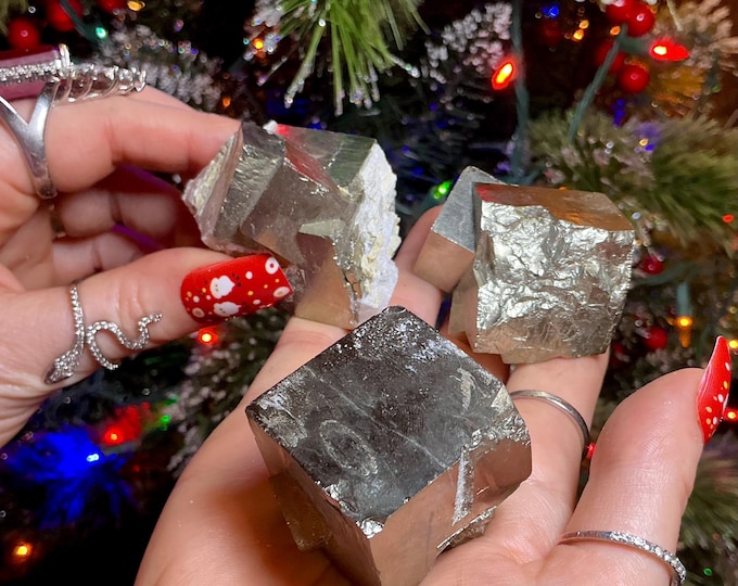 Pyrite Cubic Crystal 3 Piece Set ~ 15 oz. Total Weight ~ 1 1/2" Square