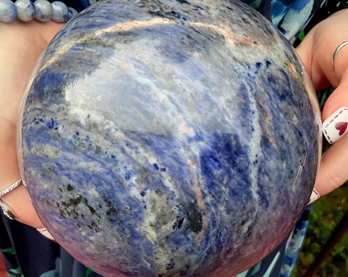 Sodalite Crystal Ball ~ Large 6 Lb. 8 oz. ~ 5" Wide ~ Royal Blue & Gray Colors ~ Third Eye Chakra Reiki Altar, Feng Shui, Meditation Display