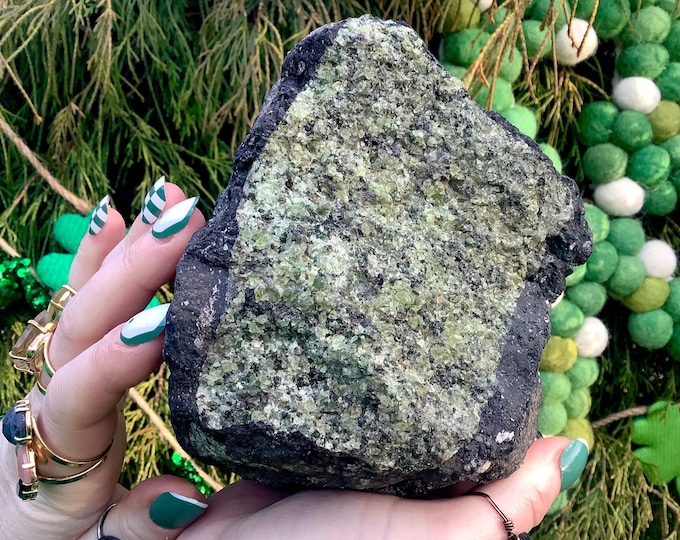 Peridot Crystal Cluster ~ Large 5 lb.~ 5" Long ~ Heart Chakra Reiki Display ~ Green Peridot/Olivine on Natural Matrix ~ Fast & Free Shipping