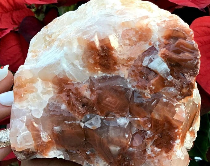 Red Calcite Crystal Cluster ~ Large 2 Lb. 4 oz. ~ 4" Long ~ Colorful Sparkling Collector's Mineral Display Specimen ~ Fast & Free Shipping