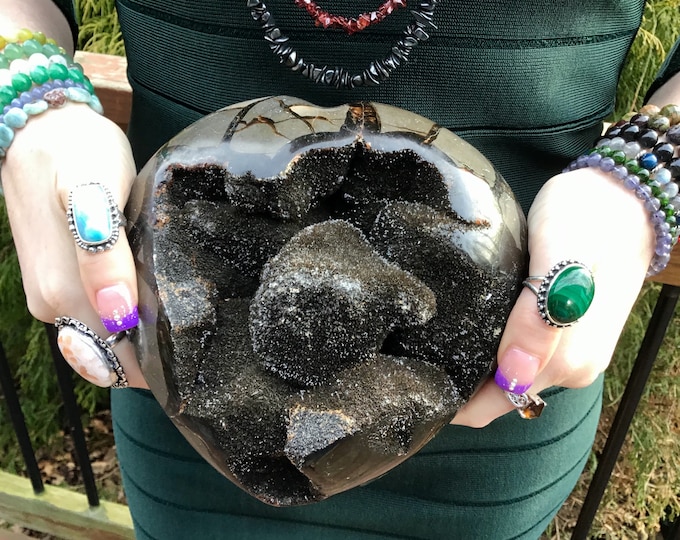Septarian Dragon Stone Heart ~ Large 7 Lb. 15 oz. ~ 7" Wide ~ Hand Carved Crystal Display ~ Big Beautiful Reiki, Altar, Display Specimen