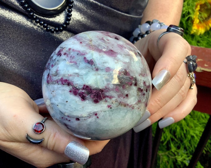 Rubellite Crystal Ball ~ Red Tourmaline ~ 1 Lb. 6 oz.  ~ 3" Wide Sphere ~ Beautiful Display ~ Reiki, Altar, Feng Shui ~ Free & Fast Shipping