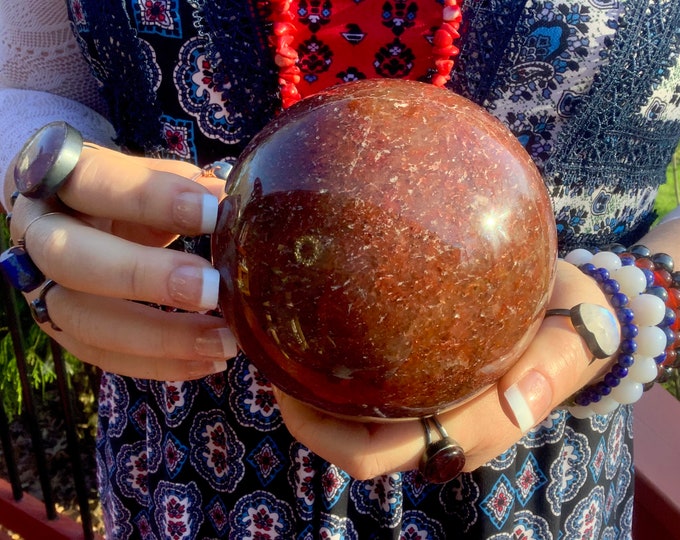 Red Quartz Crystal Ball ~ 3 Lb. 3 oz. ~ 4" Wide ~ Polished Sparkling Sphere ~ Beautiful Reiki, Altar, Feng Shui Display ~ Fast Shipping USA