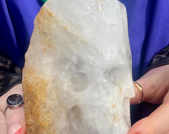 Golden Healer Quartz Crystal Skull ~ Large 1 Lb. 2 oz. ~ 4" Tall ~ Expertly Hand Carved ~ Metaphysical Home Decor