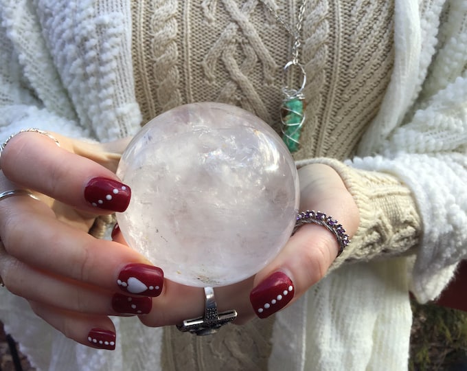 Clear Quartz Crystal Ball ~ Large 15 oz. ~ 2 1/2" Sphere ~ Rainbow Inclusions ~ Beautiful Display Reiki Altar Feng Shui ~ Free Fast Shipping