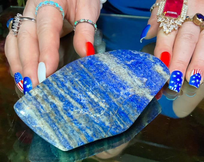 Lapis Lazuli Freeform Crystal ~ Large 9.6 oz. ~ 4 1/2" Long ~ Sparkling Deep Blue Color with Sparkling Pyrite ~ Fast & Free Shipping, USA ~