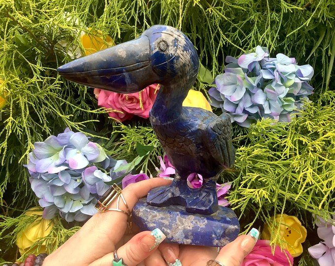 Lapis Lazuli Crystal Pelican ~ 2 Lb. 2 oz. ~ 7" Tall ~ Hand Carved Museum Quality Specimen ~ Gorgeous Blue & Gray Colors ~ Vintage Carving