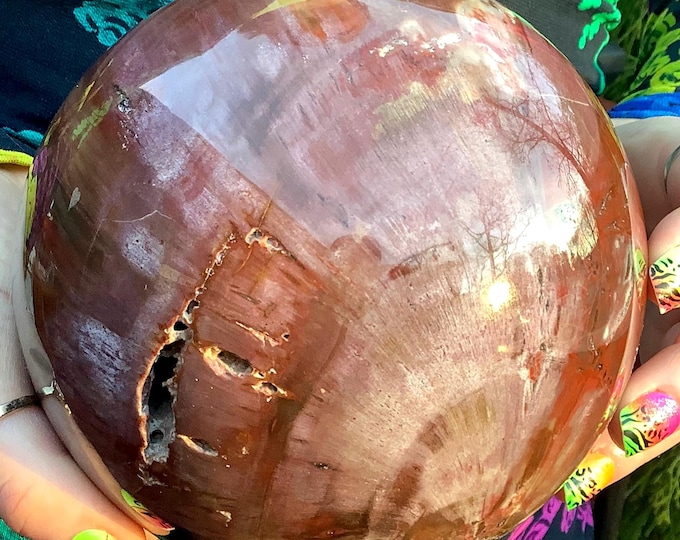 Petrified Wood Crystal Ball ~ Large 5 Lb. 13 oz. Sphere ~ 5" Wide ~ Stunning Brown & Red Colors ~ Home Decor ~ Fast and Free Shipping