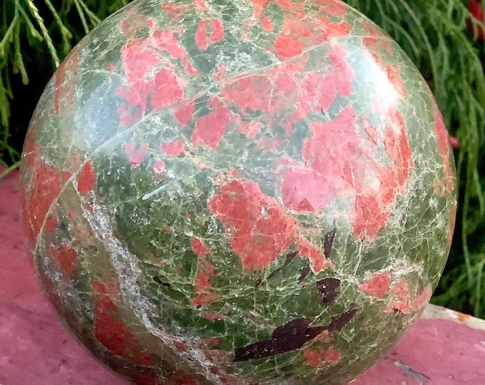 Unakite Crystal Ball ~ 3 Lb. 15 oz. ~ 4" Wide Sphere ~ Beautiful Display w/ Epidote, Pink Orthoclase, and Quartz inclusions ~ Fast Shipping