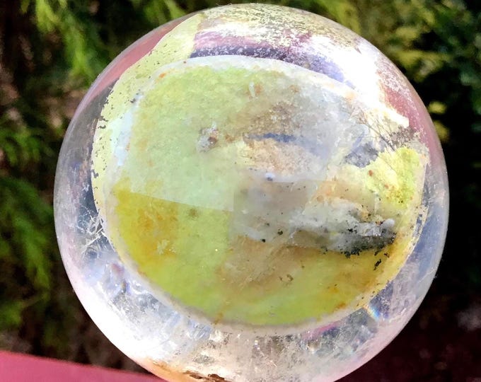 Yellow Phantom Clear Quartz Crystal Ball ~ 9.9 oz. ~ 2" Wide ~ Rare and Stunning Metaphysical Keepsake ~ Solar Plexus Chakra, Altar Decor