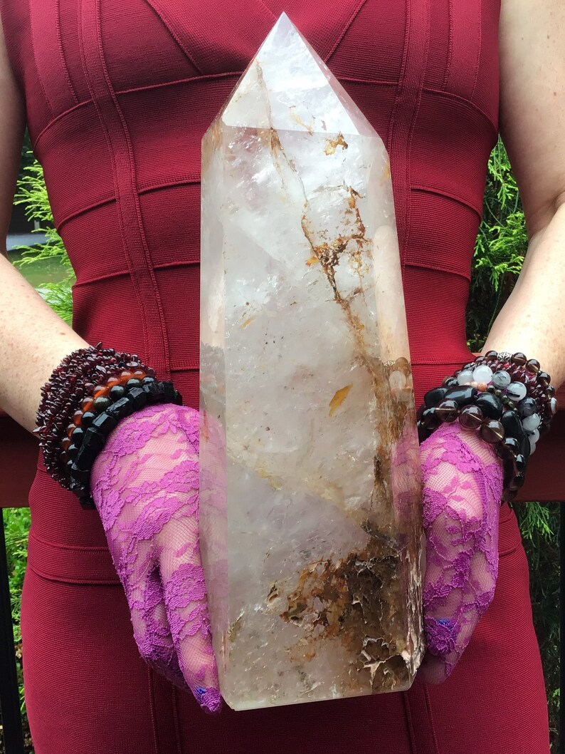 Clear Quartz Crystals Large 8 lb. 14 oz. Generator 11 Tall Golden Healer Sparkling Silver Inclusions Big Free-Standing Tower image 5