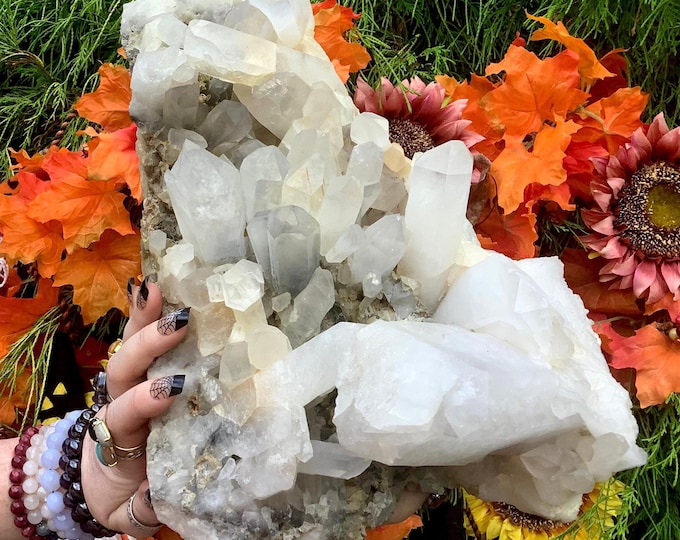 Black Phantom Quartz Crystal Cluster ~ Large 25 lb. ~ 13" Tall ~ Manganese & Silver Inclusions ~ Rare "Arkansas Blue" ~ From the Mine to You