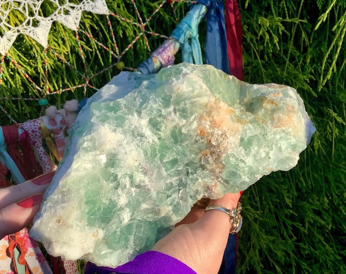 Green Fluorite Crystal Cluster ~ 5 Lb. 15 oz. ~ 8" Long ~ Sparkling Rainbow & White Mineral Matrix ~ Fast and Free Shipping, U.S.A. ~