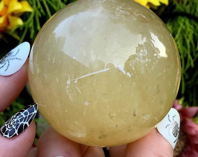 CLEARANCE! ~ Yellow Calcite Crystal Ball ~ 9.7 oz. ~ 2" Wide ~ Sparkling Golden Colors ~ Solar Plexus Chakra Healing Reiki Display ~
