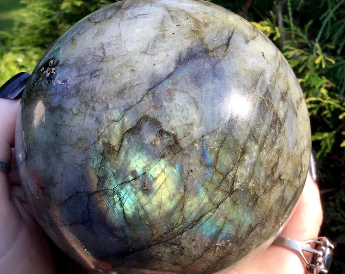 CLEARANCE! ~ Labradorite Crystal Ball ~ Large 3 Lb. 10 oz. ~ 4" Wide Sphere ~ Flashing Blue & Gold Iridescent Mineral ~