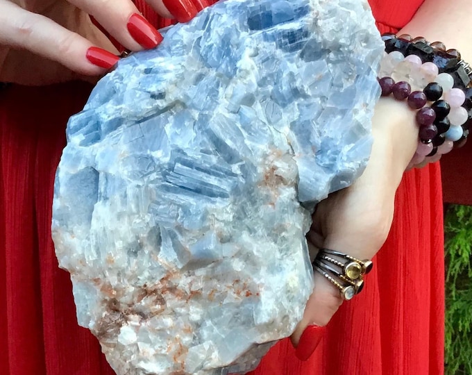 CLEARANCE! ~ Blue Calcite Crystal Cluster ~ Large 3 Lb. 13 oz. ~ 8" Long ~ Throat Chakra Altar, Reiki Healing, Home Decor