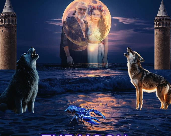 THE MOON ~ Tarot Card Original Art by Crystal Goddess 888