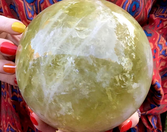 Citrine Crystal Ball ~ Large 9 Lb. 9 oz. Sphere ~ 6" Wide ~ Golden Sunshine Color ~ Sparkling Phantom Prisms ~ Fast & Free Shipping, USA