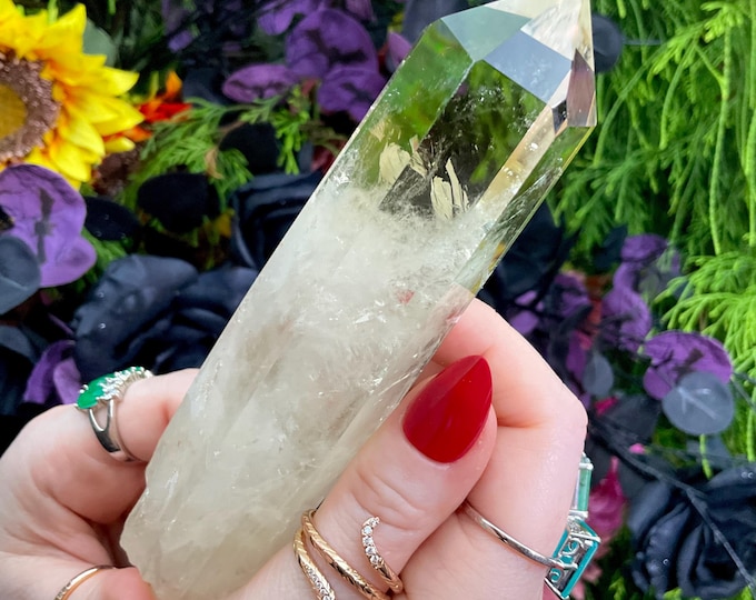 Citrine Quartz Crystal Wand ~ Large 8.3 oz. ~ 6" Long ~ High Altitude Himalayan Point ~ Clear Yellow Phantoms Sparkling Rainbow Inclusions