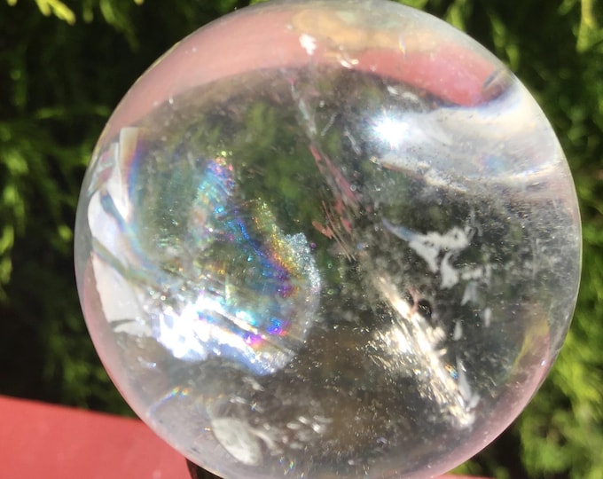Ultra Clear Quartz Crystal Ball ~ 3.8 oz. ~ 1" Wide ~ Highest Quality Metaphysical Decor, Reiki, Altar Display ~ Stunning Rainbow Inclusions