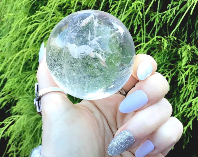Clear Quartz Crystal Ball ~ 9.7 oz. Sphere ~ 2" Wide ~ Sparkling Silver Inclusions ~ Beautiful Display, Altar Feng Shui ~ Fast Shipping