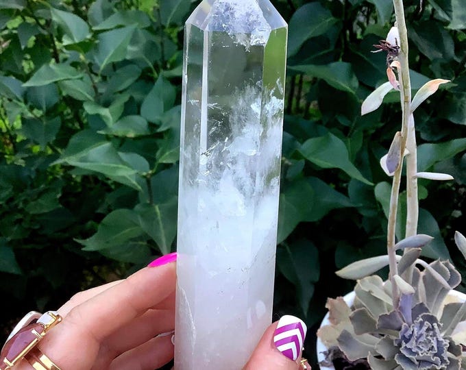 Ultra Clear Quartz Crystal Wand ~ High Altitude Himalayan Point ~ Large 10 oz. ~ 7" Long ~ Museum Quality ~ Sparkling Rainbow Inclusions