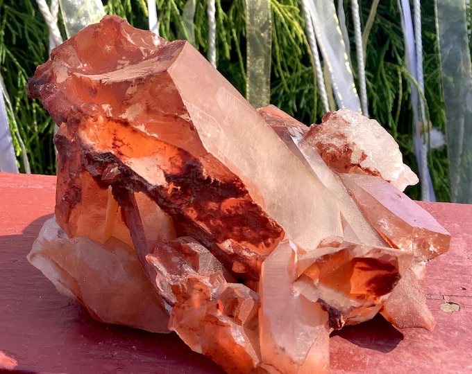 CLEARANCE! ~ Red Quartz Crystal Cluster ~ Large 15 oz. ~ 5" Long ~ Perfect Points ~ Mined from Morocco~ Fast & Free Shipping