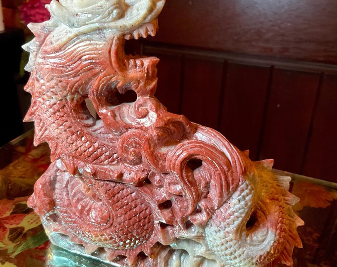 Red Jasper Dragon Crystal Carving ~ Large 2 Lb. 5 oz. ~ 5" Long ~ Vintage Hand Carved Gemstone ~ Fast & Free Shipping USA + Global Shipping