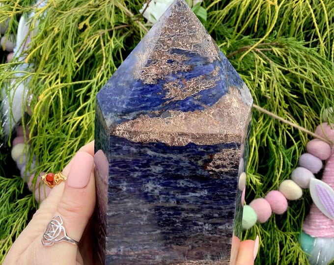 CLEARANCE! ~ Sodalite Crystal Generator ~ Large 3 lb. 10 oz. ~ 7" Tall Sparkling Polished Tower ~ White and Blue ~ Free Standing