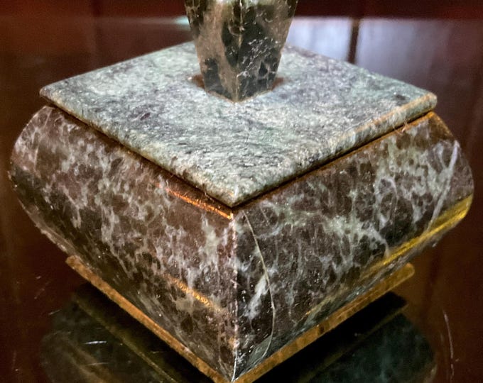 Nephrite Jade Vintage Jewelry Box ~ 2" Long ~ Hand Crafted from Ural Mountains ~ Colorful Green & Black Colors