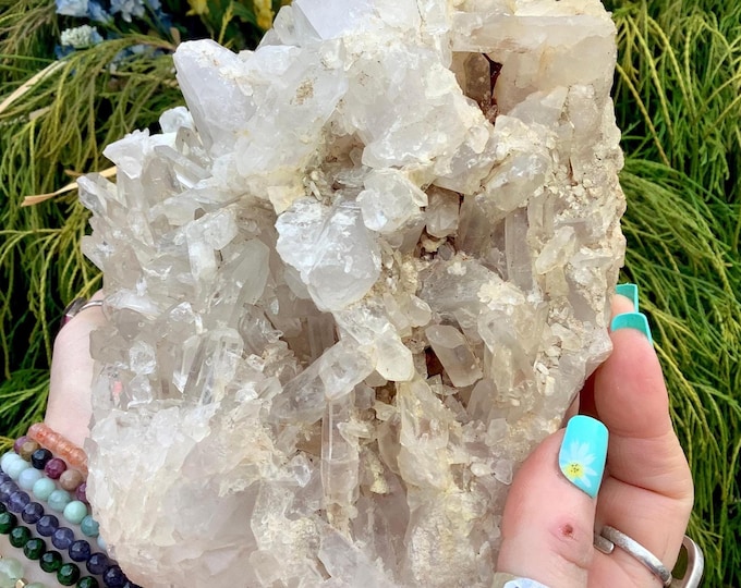 CLEARANCE! ~ Large Clear Quartz Crystal Cluster ~ 8 lb. 13 oz. ~ 9" Long ~ Sparkling Points ~ Metaphysical Home Decor ~