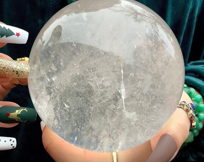 Clear Quartz Crystal Ball ~ 2 Lb. 2 oz. Sphere ~ 3" Wide ~ Beautiful Display ~ Reiki, Altar Décor, Feng Shui, Yoga Decor~ Elegant Show Piece