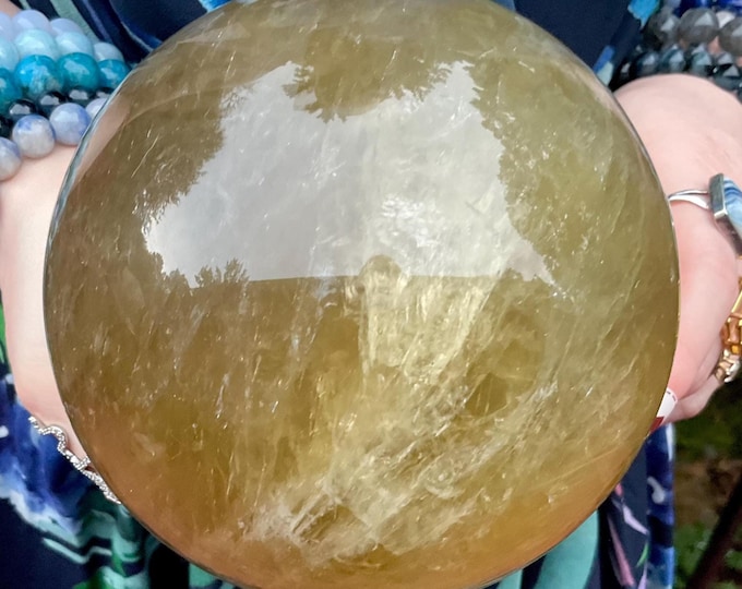 Citrine Crystal Ball ~ Large 5 lb. 15 oz. ~ 4" Wide ~ Natural Golden Yellow Color ~ Solar Plexus Chakra Altar Display ~ Free & Fast Shipping