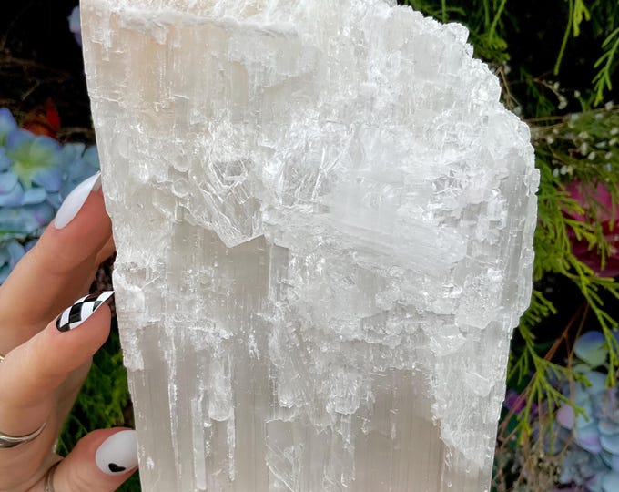 Selenite Crystal ~ Large 3 Lb. 10 oz.  ~ 6" Tall ~ Beautiful White Shiny Iridescent Gypsum Display Specimen ~ Fast & Free Shipping