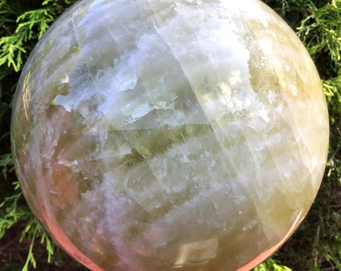 Citrine Crystal Ball ~ Large 10 lb. 12 oz. ~ 6" Wide ~ Golden Banded Quartz Sphere ~ Sunshine Yellow ~ Sparkling Rainbow Inclusions ~