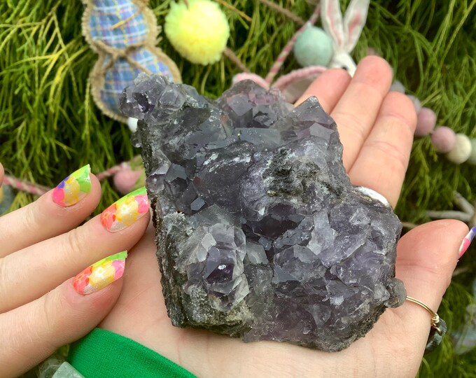 Purple Fluorite Cubic Crystal Cluster ~ Large 11.5 oz. ~ 4" Long ~ Natural Stone Matrix ~ Fast & Free Shipping ~ TARIFF FREE ~ From U.S.A ~