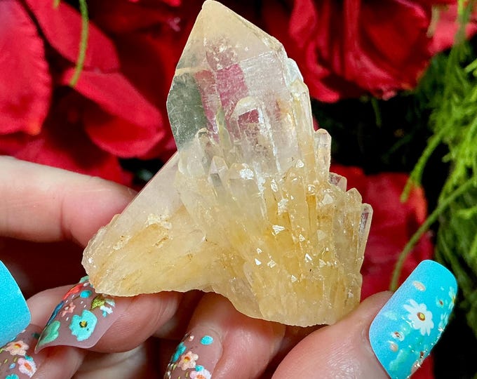 Golden Healer Clear Quartz Elestial Crystal: 2 1/2 oz. Handheld Meditation Stone
