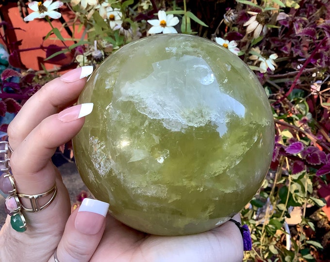 Large Banded Citrine Quartz Crystal Ball: Golden Rainbow Sphere