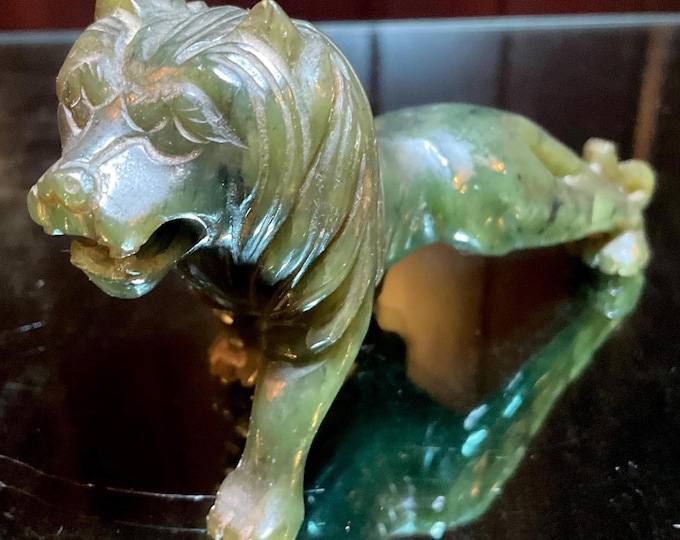 Verdite African Lion 3 1/2" Long Vintage Hand Carved Mineral ~ 4 oz. Congo Crystal Display ~ Fast & Free Shipping, from U.S.A.