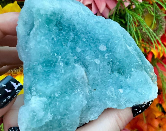 Blue Fluorite Crystal Cluster ~ Big 11 oz. ~ 3 1/2" Long ~ Sparkling Mineral Matrix ~ Rare Blue Color ~ Fast & Free Shipping from U.S.A. ~