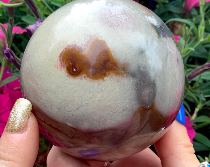 Polychrome Jasper Crystal Ball ~ 3" Polished Sphere ~ Beautiful Colors of Beige, Gray, Pink, Red ~ Altar Display ~ Fast & Free Shipping, USA