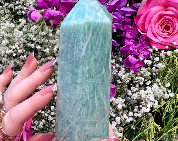 Amazonite Crystal Generator ~ Large 15 oz. ~ 5 1/2" Tall Natural Polished Tower ~ Fast Shipping ~ Fast & Free Shipping