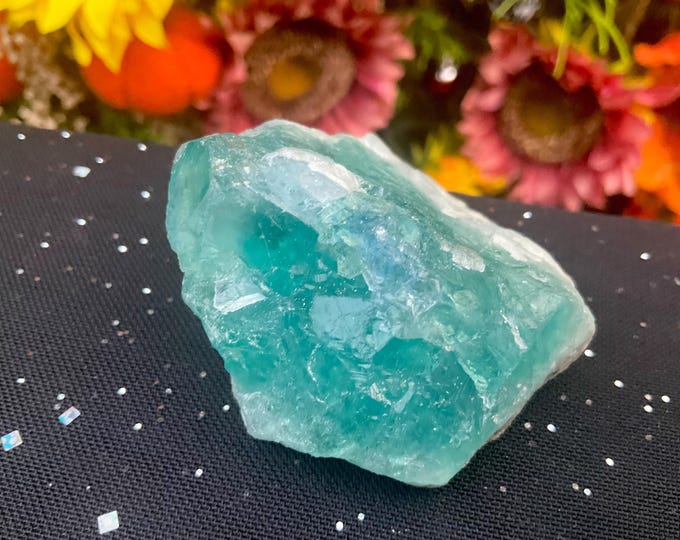 Blue Fluorite Crystal Cluster ~ 4 oz.  ~ 2" Long ~ Ocean Blue Color w/ Clear Translucent Crystals ~ Fast & Free Shipping USA ~ TARIFF FREE