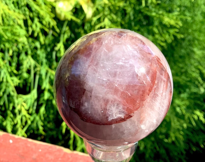 Red Phantom Quartz Crystal Ball ~ 7 oz. ~ 1 1/2" Wide ~ Kundalini, Root Chakra Reiki Altar Display Sphere ~ Meditation, Metaphysical Decor ~