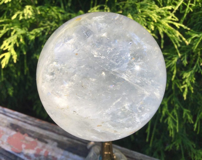 Clear Quartz Crystal Ball ~ Large 1 Lb. 4 oz. ~ 2" Wide Polished Sphere ~ Beautiful Altar Display ~ Stunning Silver & Rainbow Inclusions